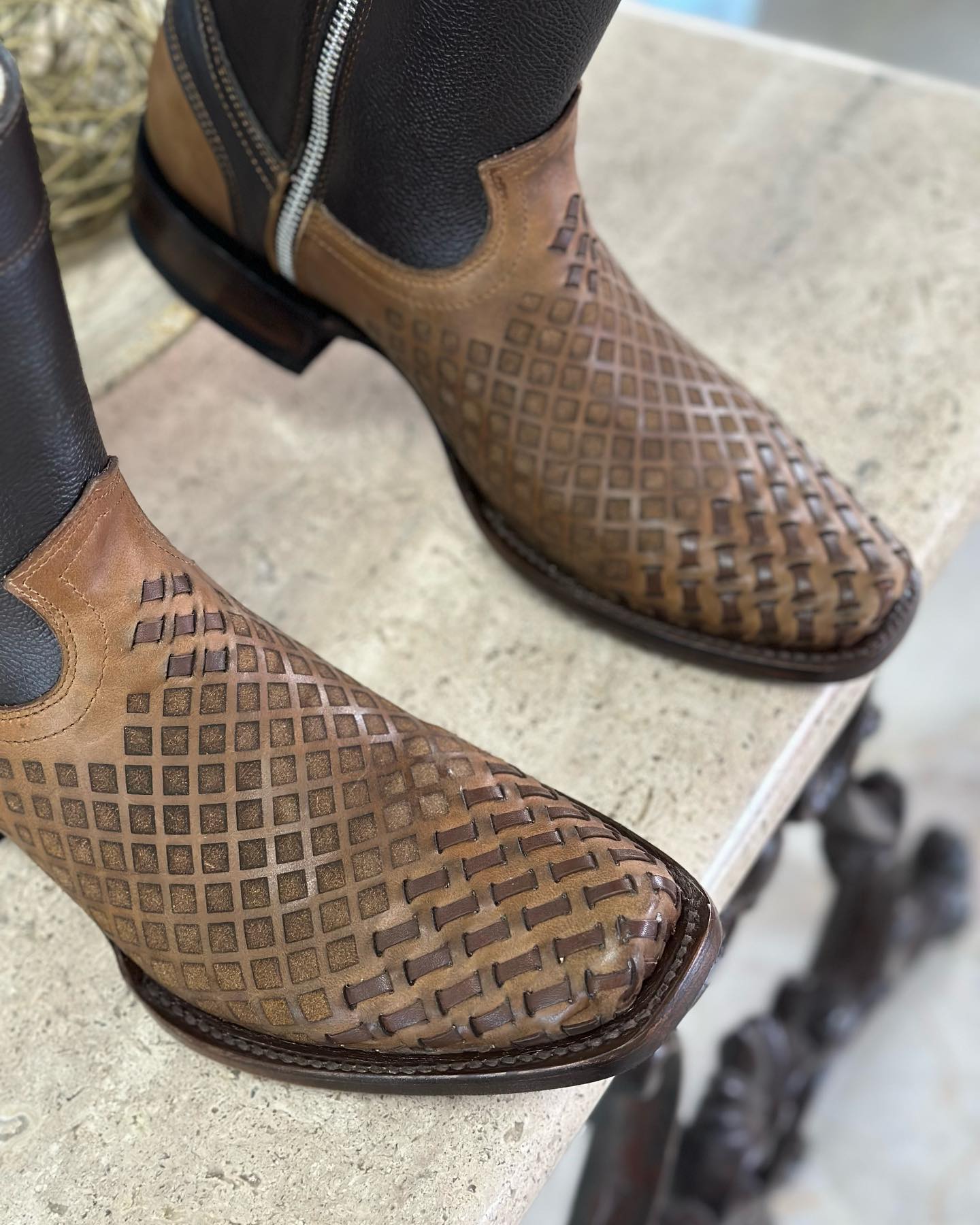 Hand Knit Colorblock Cowboy Boots