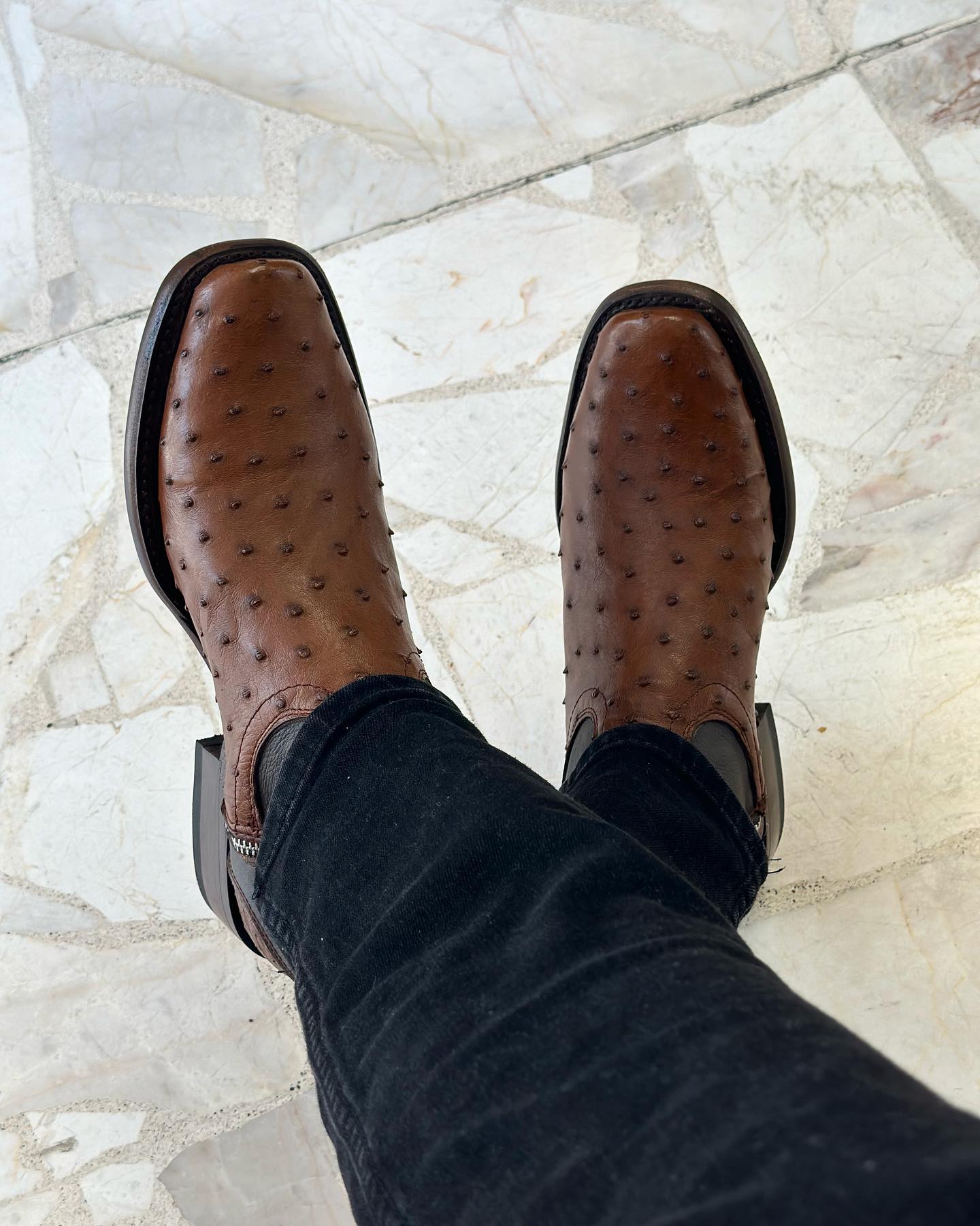 Vintage Ostrich Skin Ranch Cowboy Boots