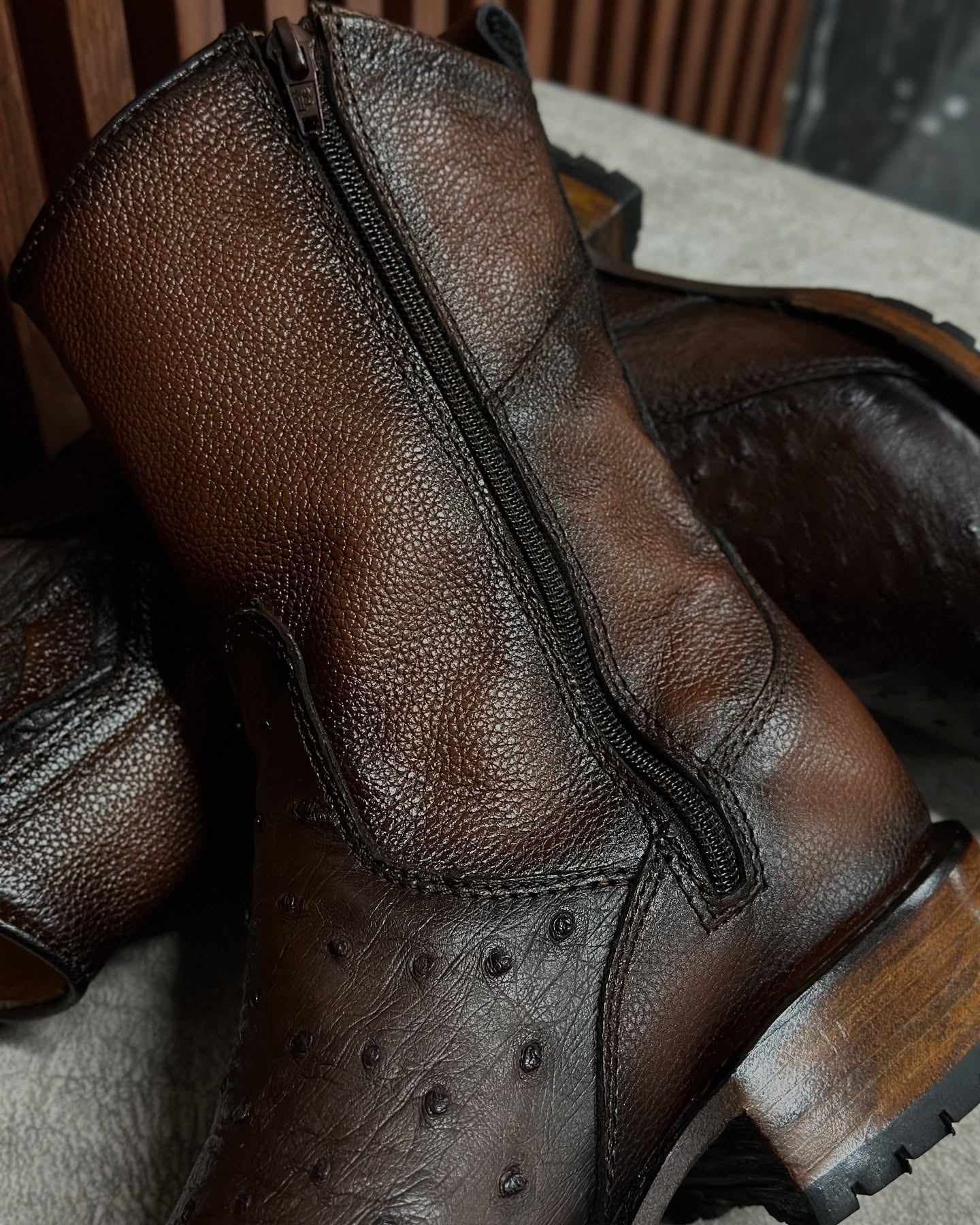 Tobacco Vintage Ostrich Leather Cowboy Boots