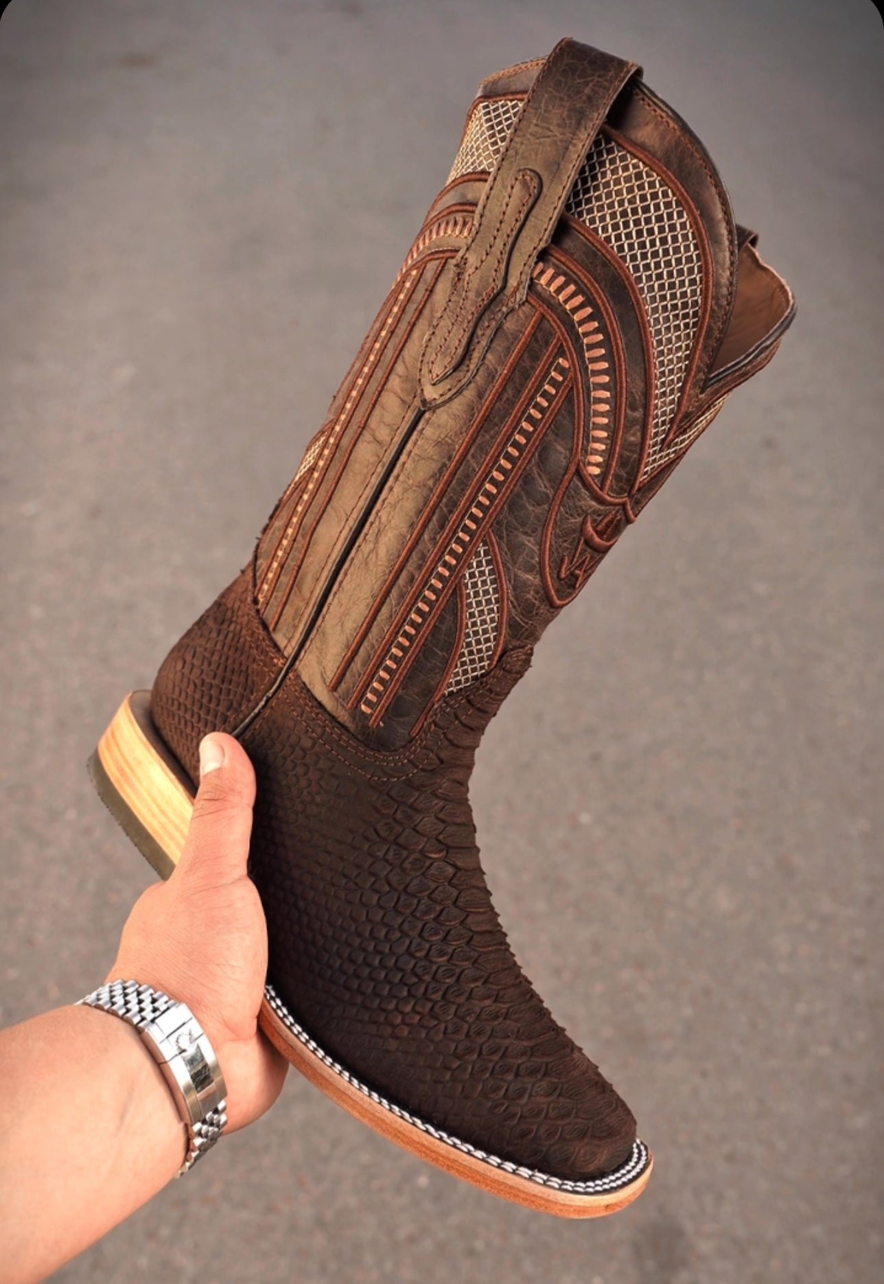 Original Square Toe Embroidered Snakeskin Boots