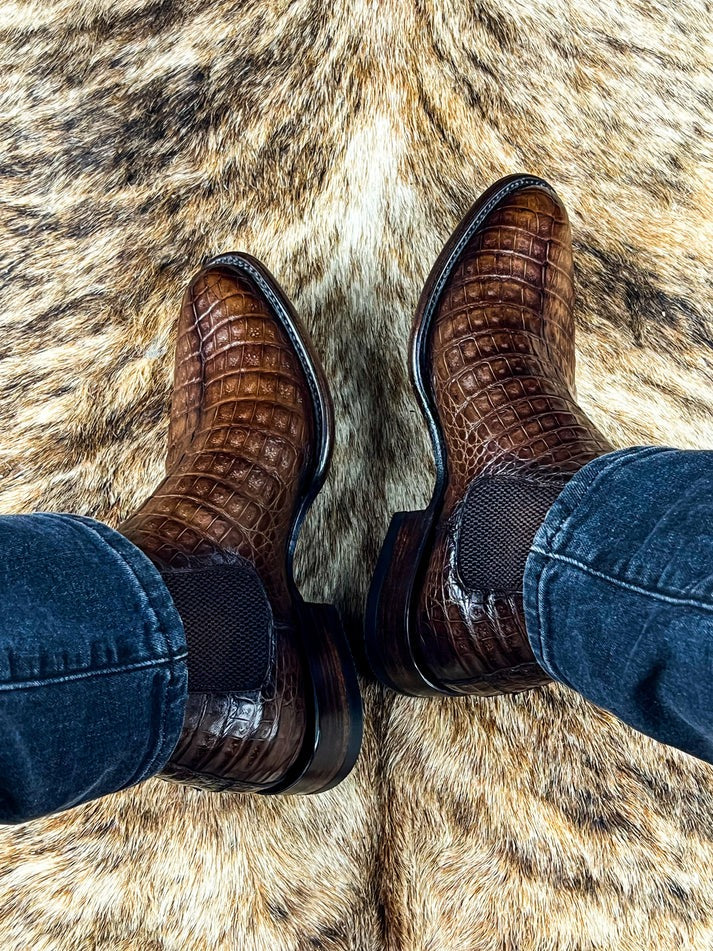 Vintage Crocodile Skin Western Ankle Boots