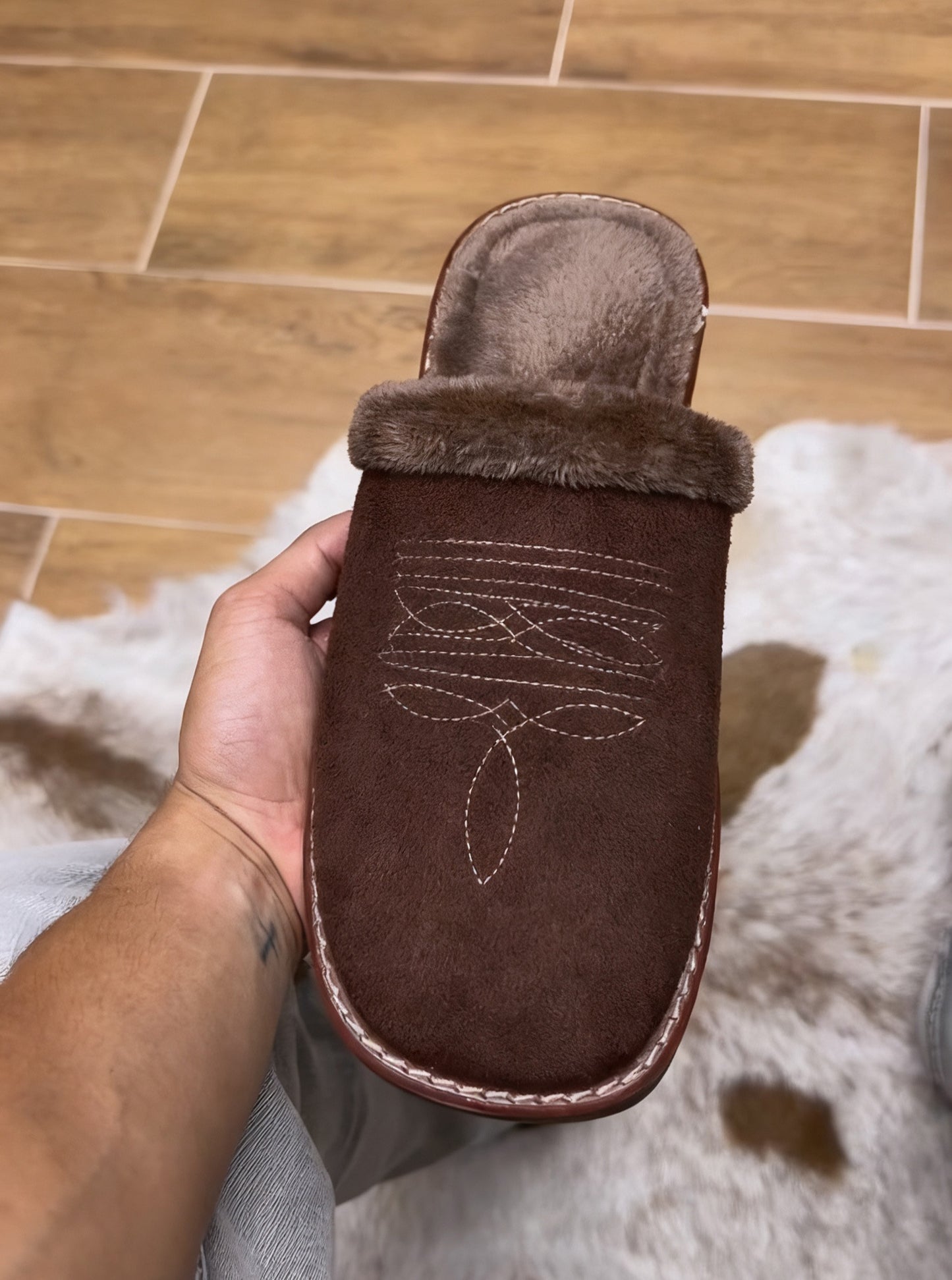 Suede Embroidered Slippers