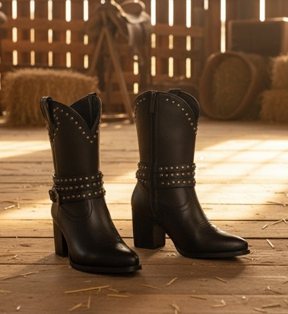 Vintage Cowhide Studded Boots