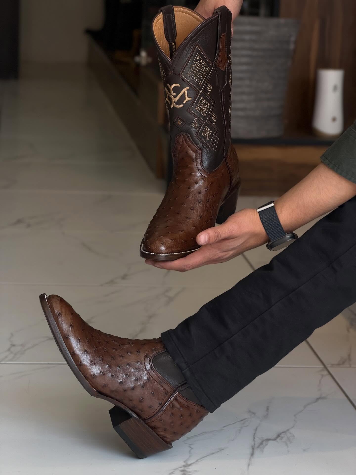 Vintage Ostrich Skin Western Boots