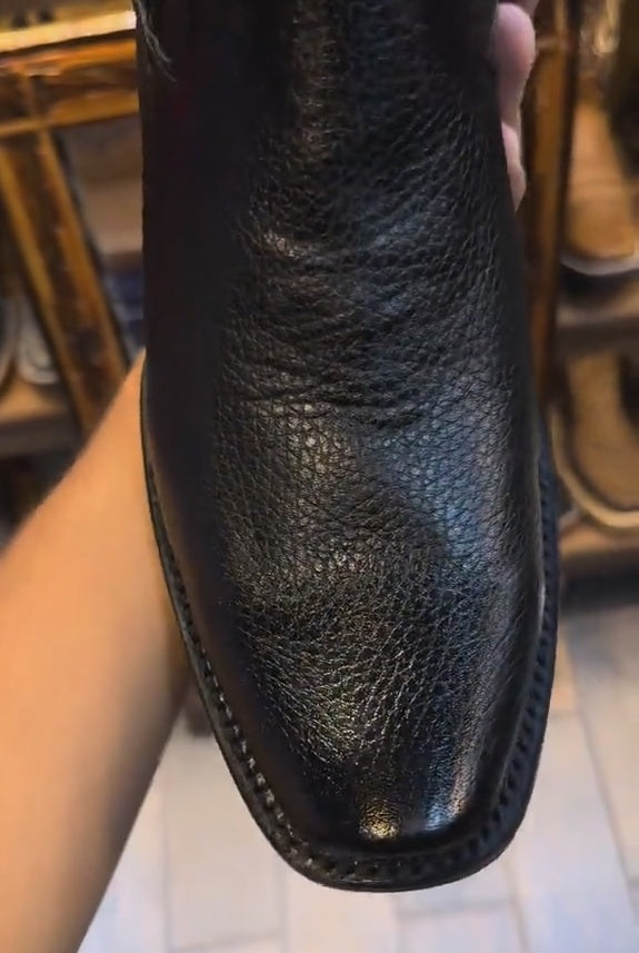 Italian Black Cowhide Cowboy Boots