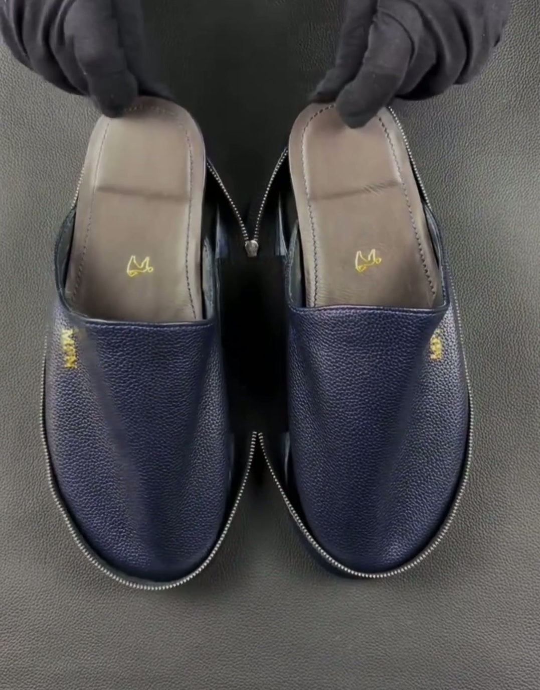 Navy Cowhide Slippers