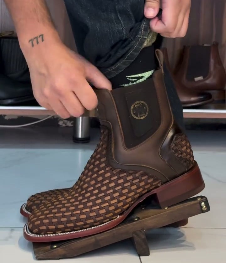 Hand-woven Cowhide Western Boots