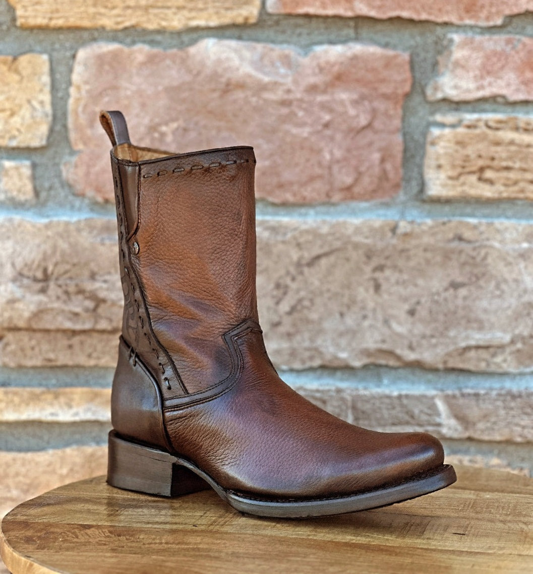 Classic Vintage Wide Leather Boots With Low Heel