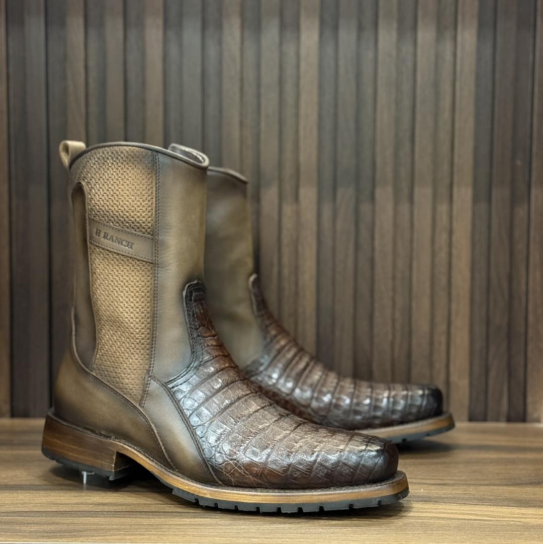 Crocodile Vintage Patchwork Cowboy Boots