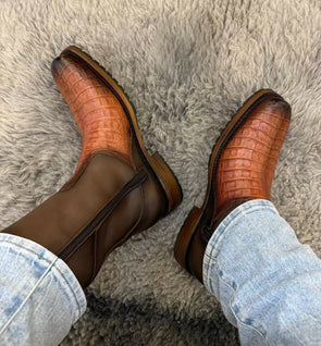 Crocodile Vintage Patchwork Cowboy Boots