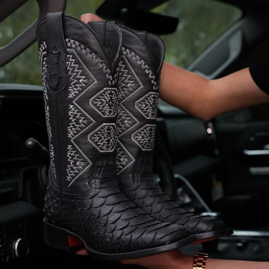 Hand Embroidered Python Leather Knight Boots