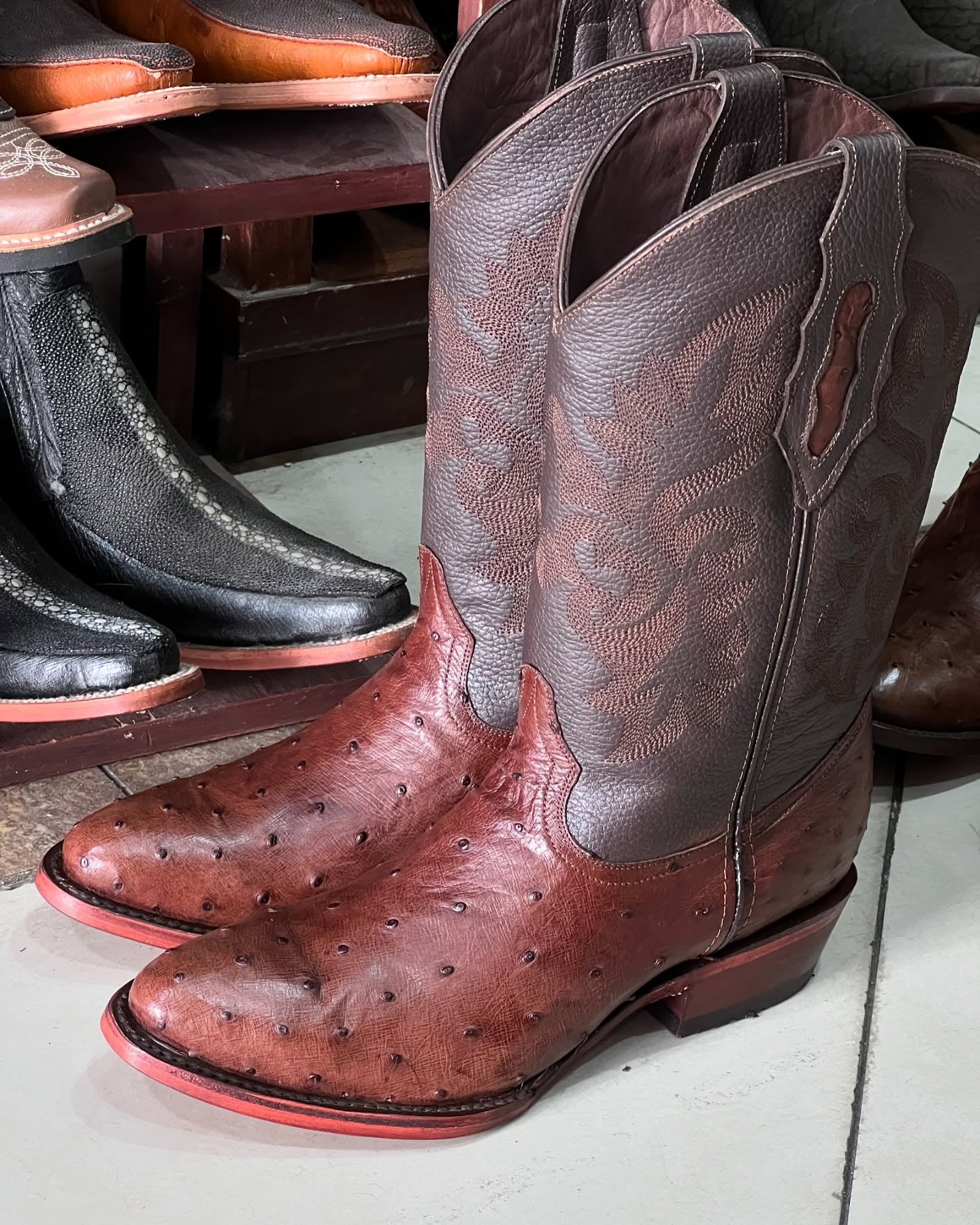Italian Ostrich Leather Sculpted Boots