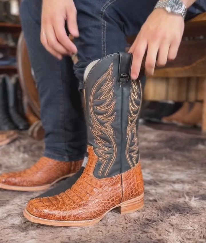 Crocodile Leather Embroidered Knight Boots
