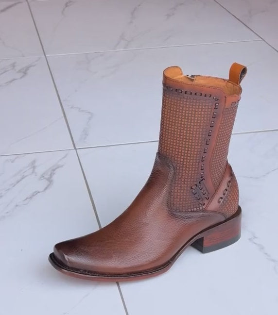 Italian Cowhide Woven Cowboy Boots