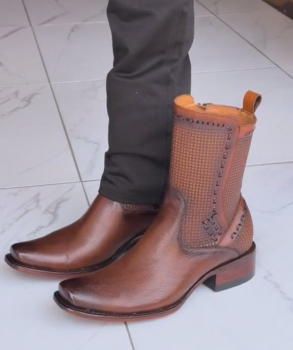 Italian Cowhide Woven Cowboy Boots