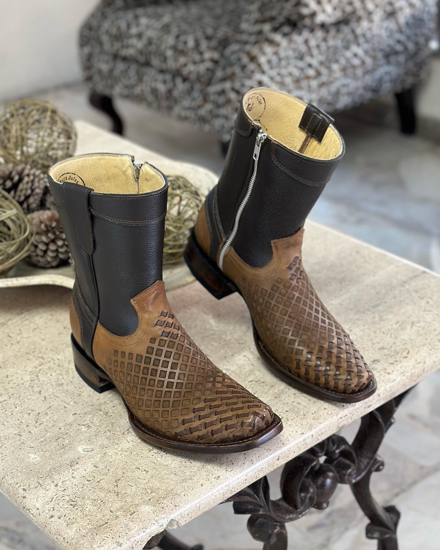 Hand Knit Colorblock Cowboy Boots