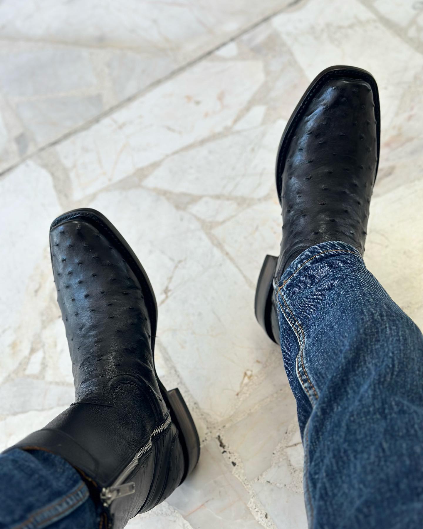 Vintage Ostrich Skin Ranch Cowboy Boots