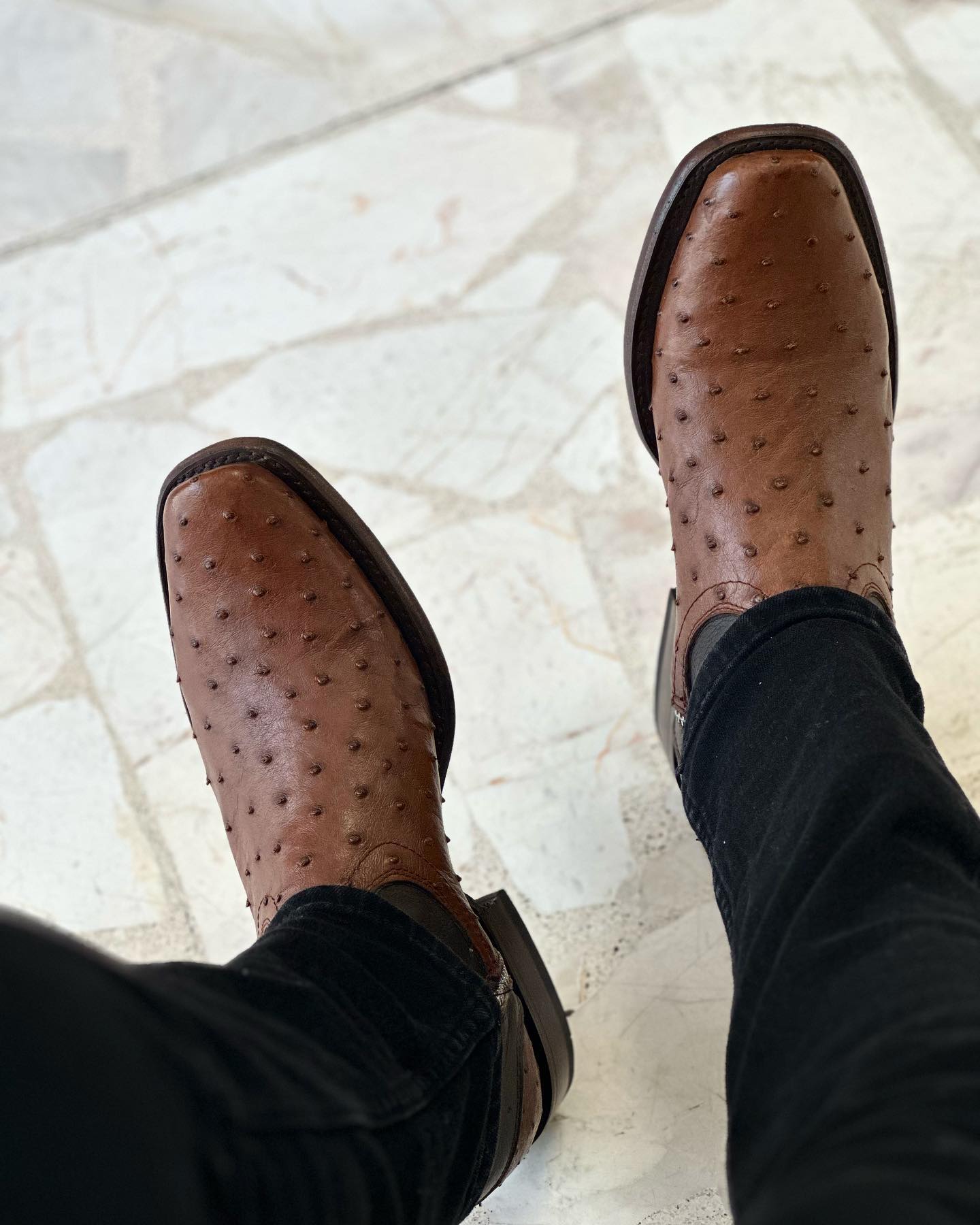 Vintage Ostrich Skin Ranch Cowboy Boots