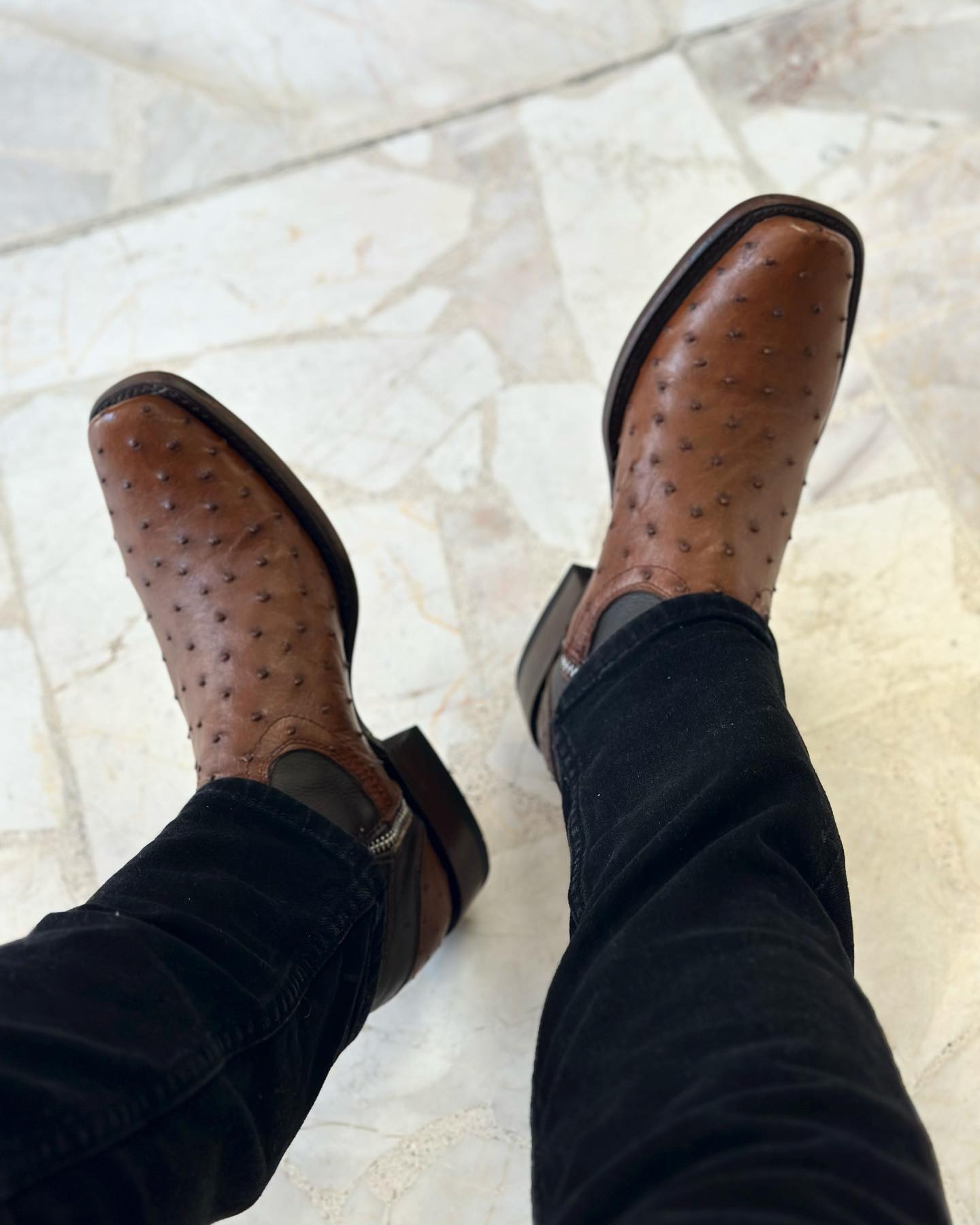 Vintage Ostrich Skin Ranch Cowboy Boots