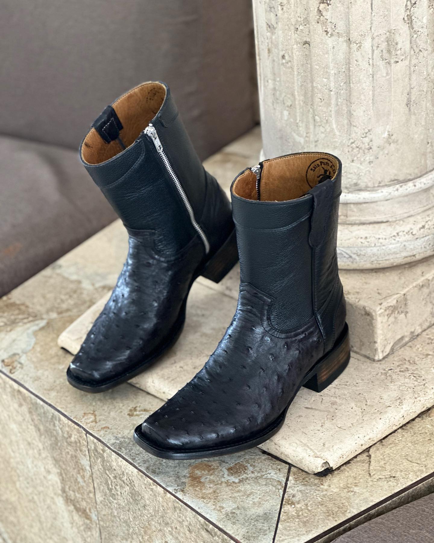 Vintage Ostrich Skin Ranch Cowboy Boots
