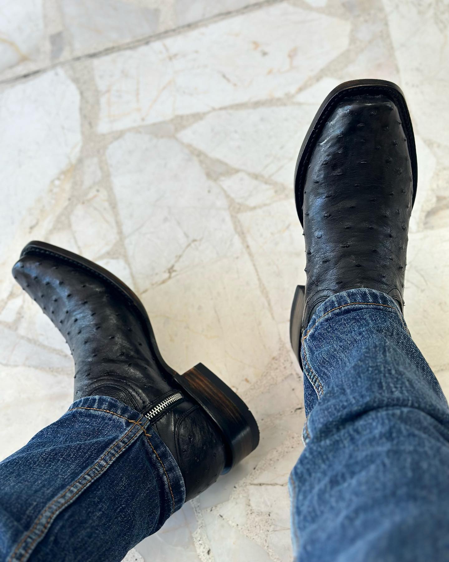 Vintage Ostrich Skin Ranch Cowboy Boots