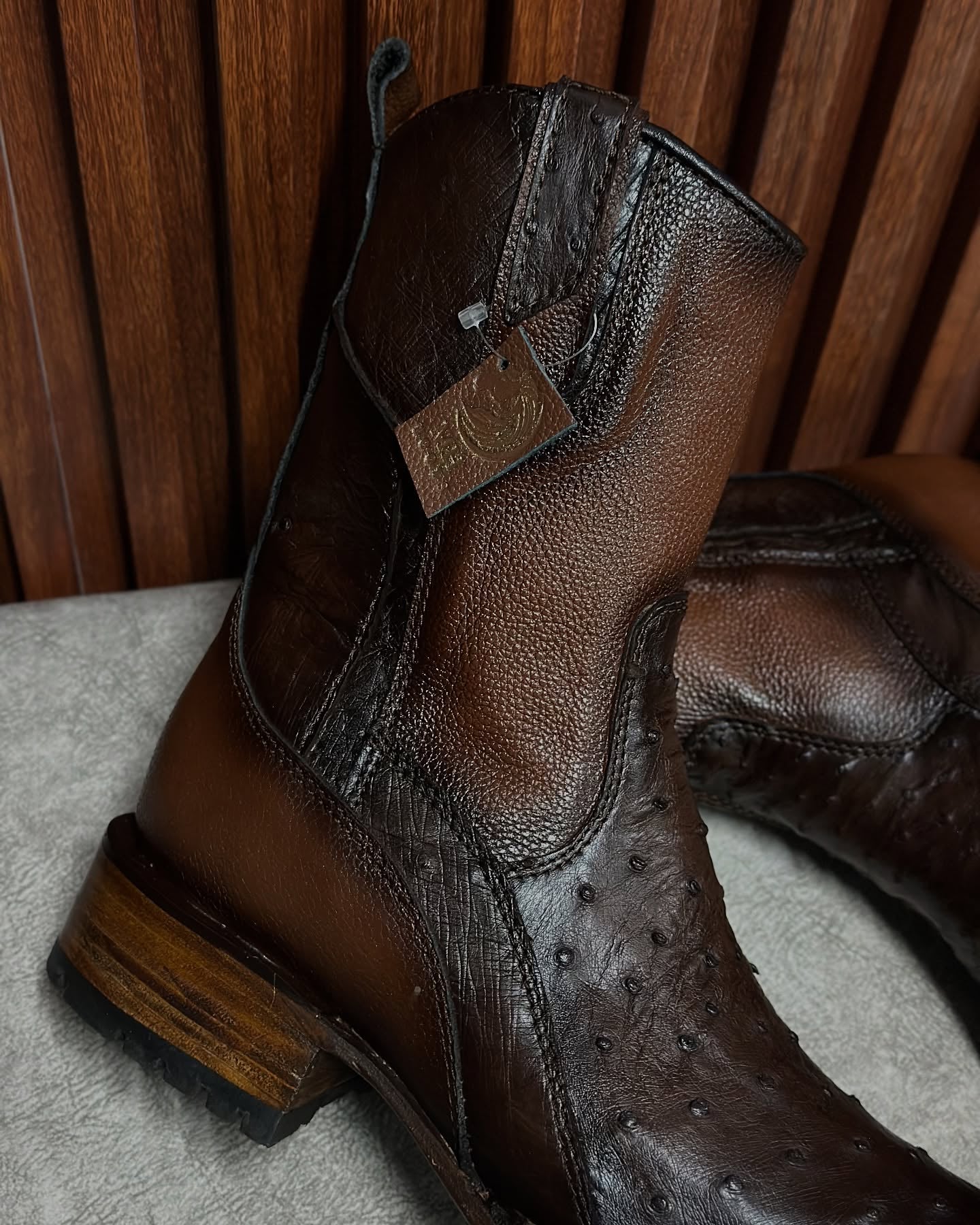 Tobacco Vintage Ostrich Leather Cowboy Boots