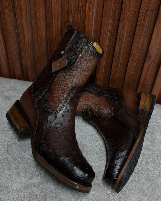 Tobacco Vintage Ostrich Leather Cowboy Boots