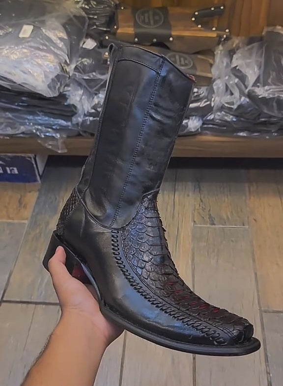 Black Cherry Handmade Python Cowboy Boots
