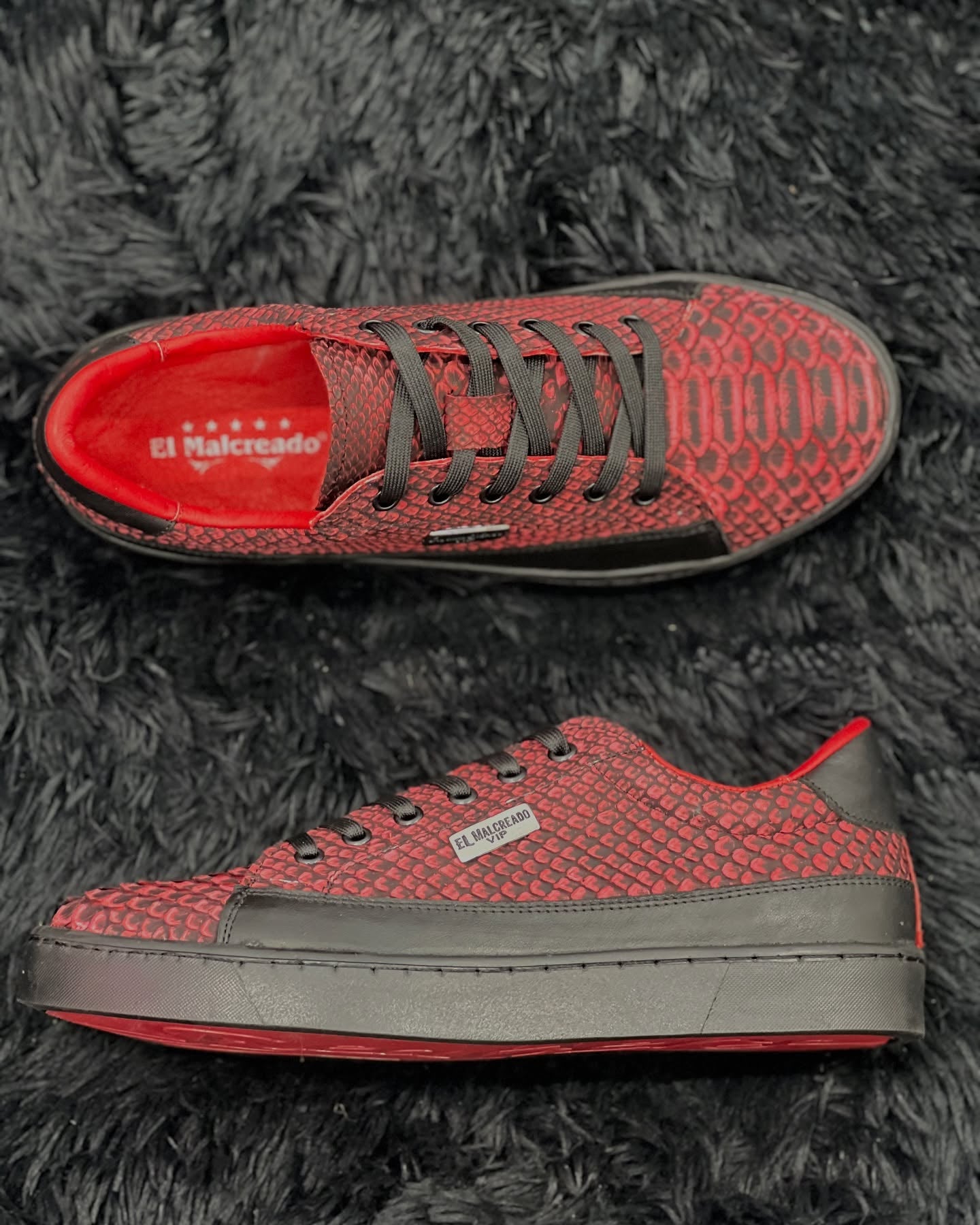 Cherry Python Leather Tennis Shoes