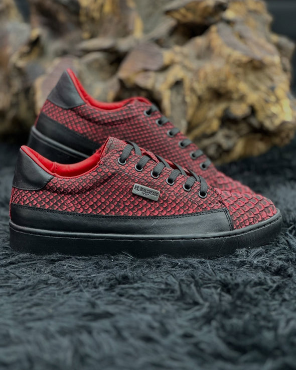 Cherry Python Leather Tennis Shoes