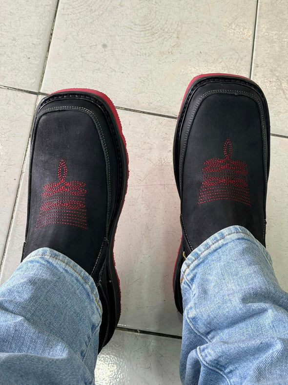 Italian Cowhide Embroidered Ankle Boots