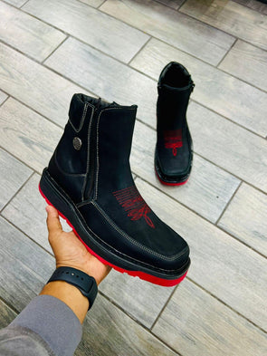 Italian Cowhide Embroidered Ankle Boots