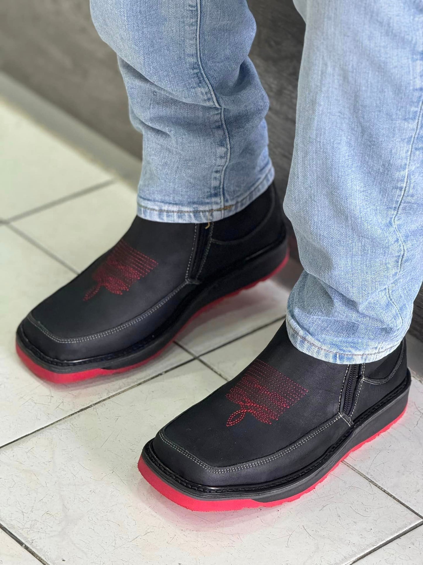 Italian Cowhide Embroidered Ankle Boots