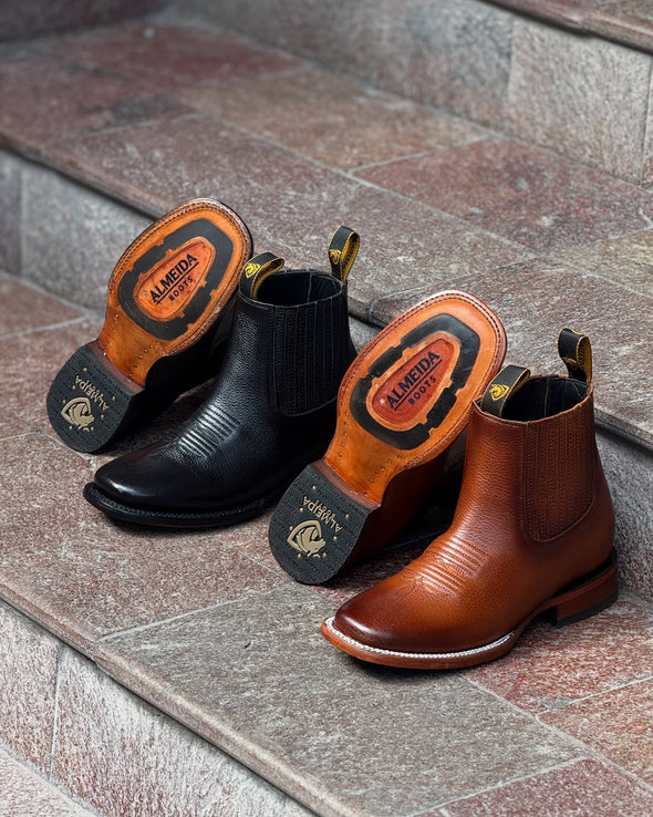 Cowhide Embroidered Ankle Boots