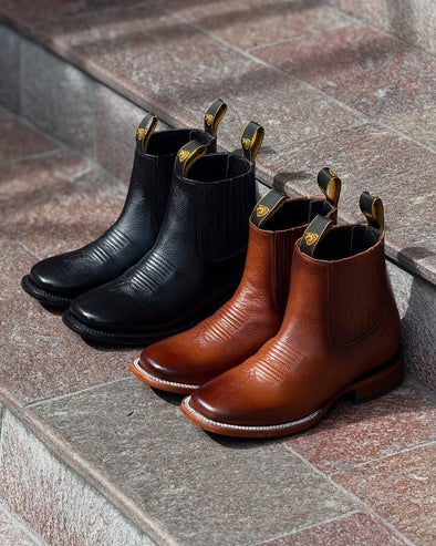Cowhide Embroidered Ankle Boots