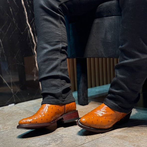 B1 Embroidered Ostrich Skin Cowboy Boots