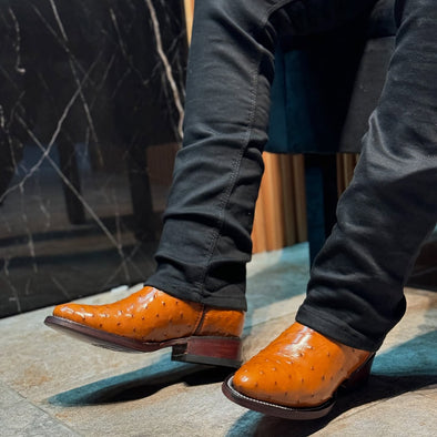 B1 Embroidered Ostrich Skin Cowboy Boots