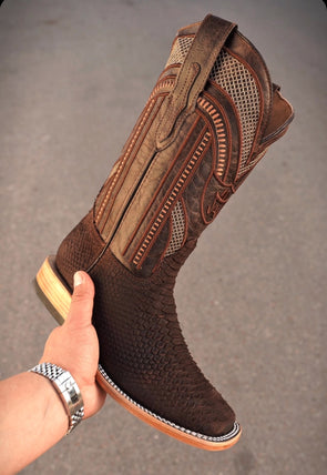 Original Square Toe Embroidered Snakeskin Boots