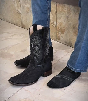 Geometric Embroidered Python Cowboy Boots