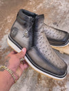 Western Ostrich Skin Cowboy Ankle Boots