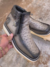 Western Ostrich Skin Cowboy Ankle Boots