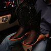 Matte Black Cherry Python Leather Boots - Square Toe