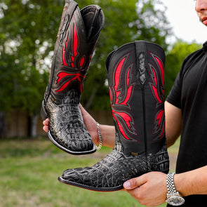 Midnight Gray Caiman Neck Boots