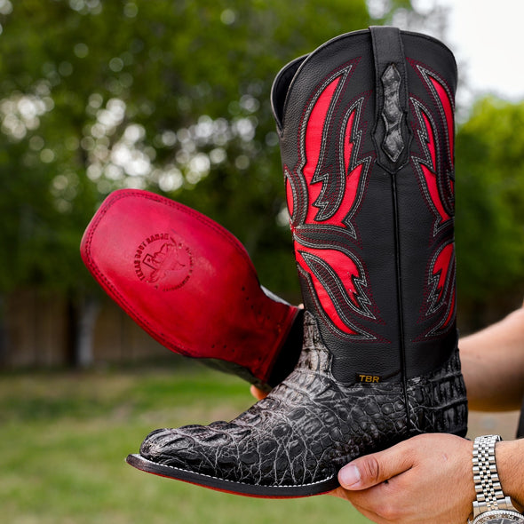 Midnight Gray Caiman Neck Boots