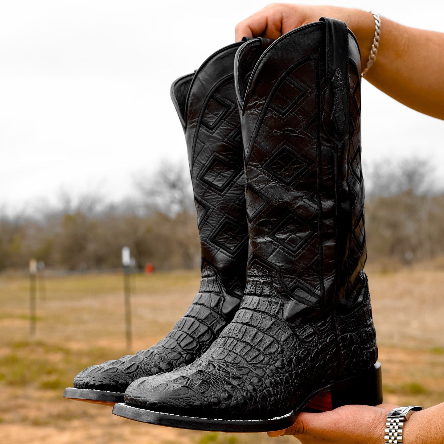 Black Caiman Neck Boots