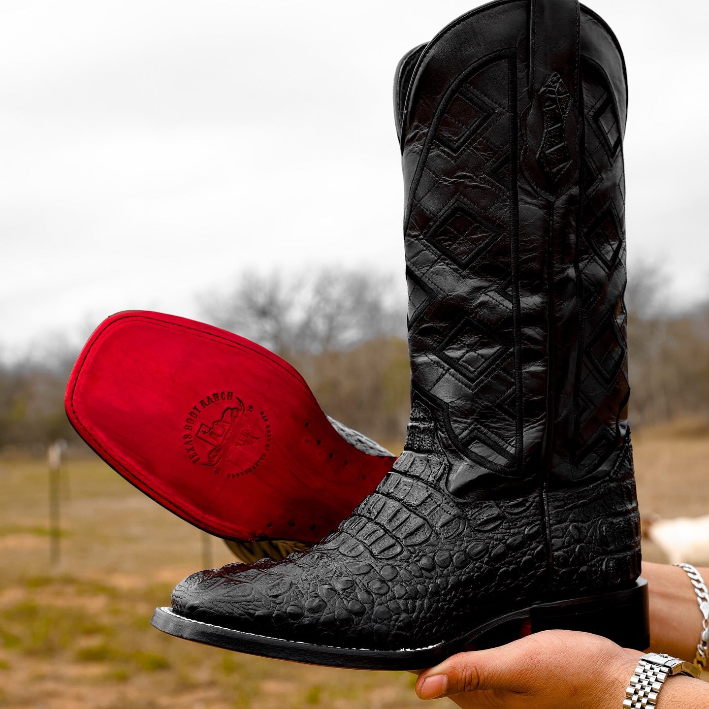 Black Caiman Neck Boots