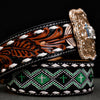 Hand-Tooled Artesanal Beaded Leather Belt