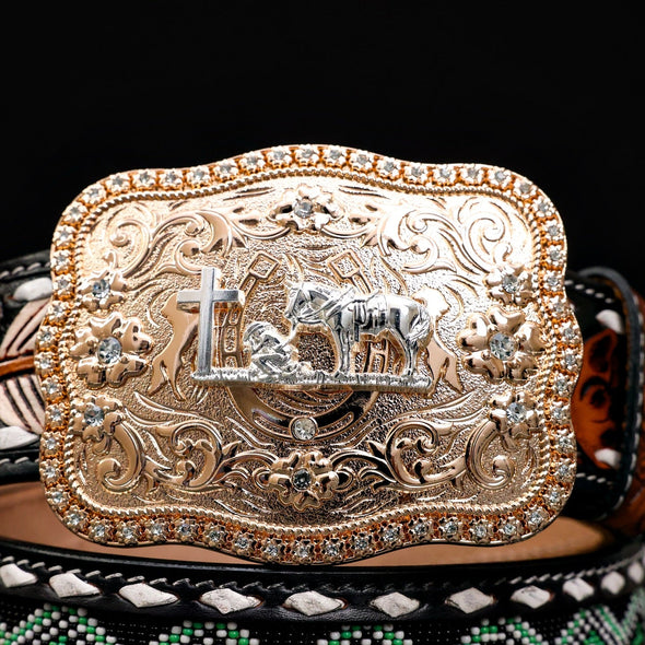 Hand-Tooled Artesanal Beaded Leather Belt