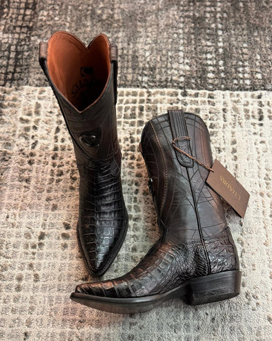 Vintage Crocodile Leather Pointed Toe Ranch Boots
