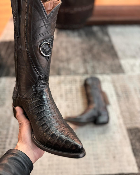 Vintage Crocodile Leather Pointed Toe Ranch Boots